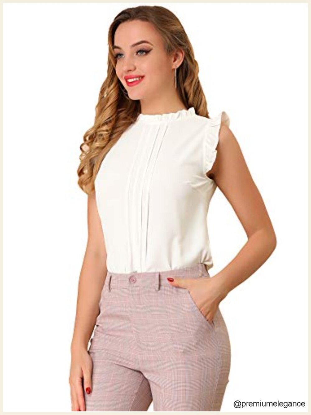 Womens Sleeveless Ruffle Tank Blouse Pleated Office Business Top